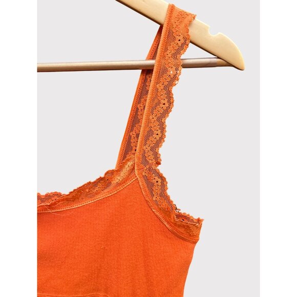 Y2K Orange Lace Trim Cami Tank Top Retro Festival 2000s Vintage Style Fallcore - Picture 2 of 5